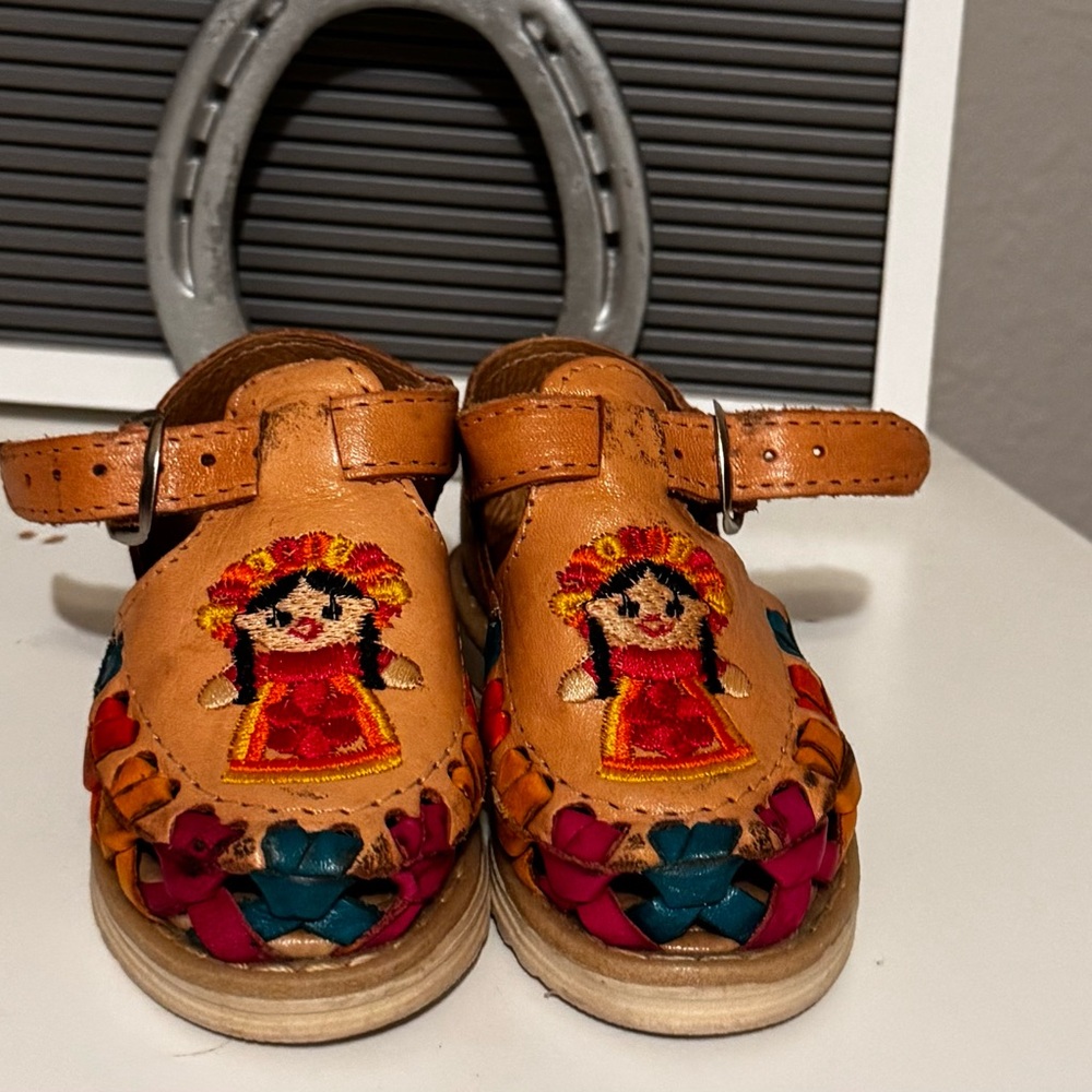 Embroidered Tan Kids Shoes
